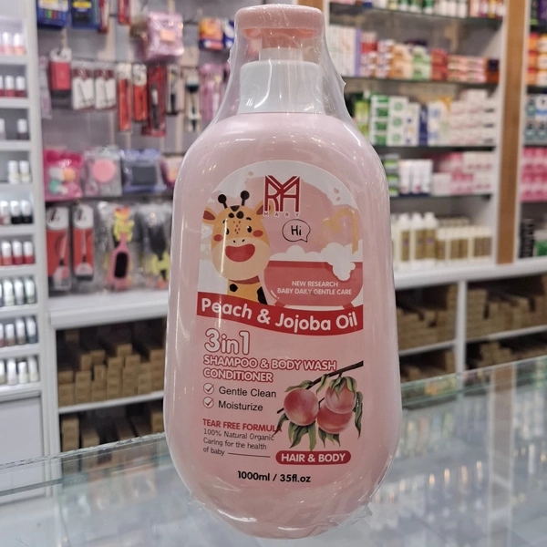 شامپو و شامپو بدن بچه 3 در 1 مری کره ای اصل نرم کننده با عصاره هلو و روغن جوجوبا صورتی رنگ 1000 میل | MARY Shampoo Hair & Body Baby Daily Peach & Jojoba oil 1000ml